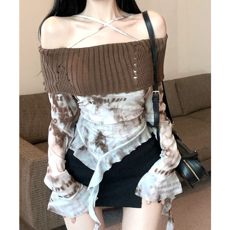 タイダイ柄オフショルトップス オフショルダー シアー | Riff | 詳細画像3 