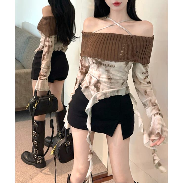 タイダイ柄オフショルトップス オフショルダー シアー | Riff | 詳細画像7 