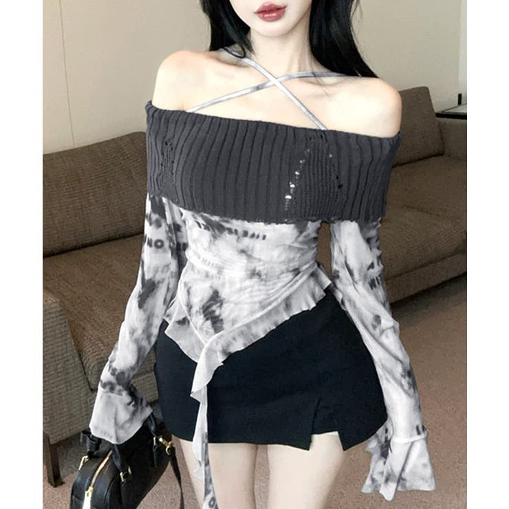 タイダイ柄オフショルトップス オフショルダー シアー | Riff | 詳細画像8 