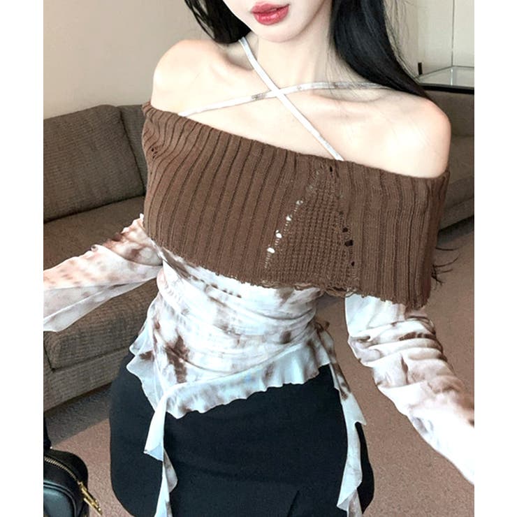 モカ | タイダイ柄オフショルトップス オフショルダー シアー | Riff