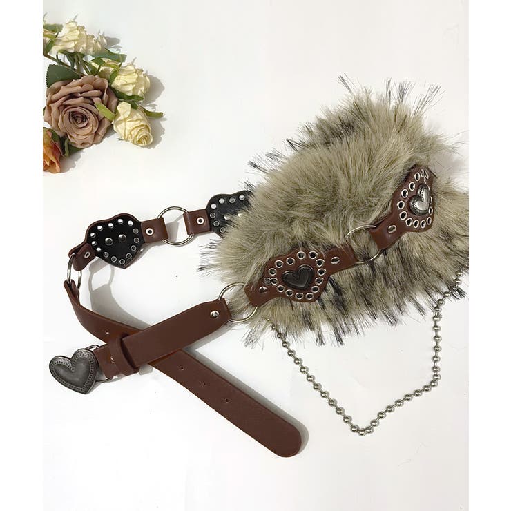 ハートバックルチェーン付きファーベルト フェイクファー 太ベルト | Riff | 詳細画像11 