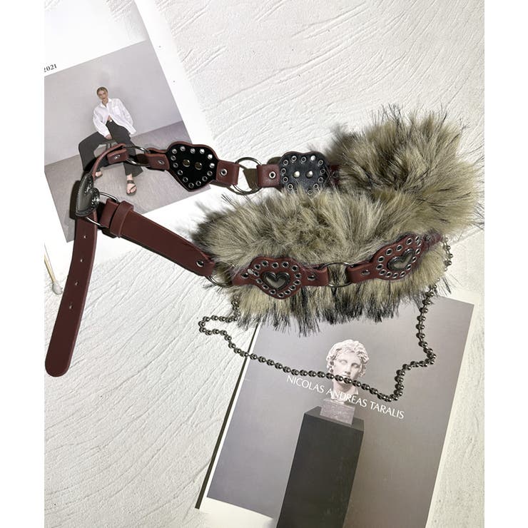 ハートバックルチェーン付きファーベルト フェイクファー 太ベルト | Riff | 詳細画像12 