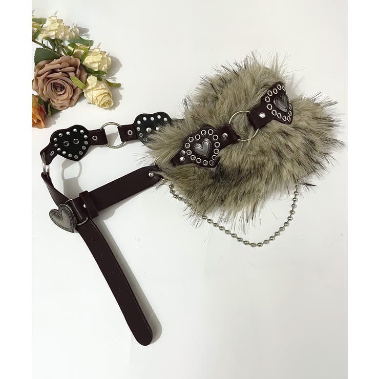 ハートバックルチェーン付きファーベルト フェイクファー 太ベルト | Riff | 詳細画像13 