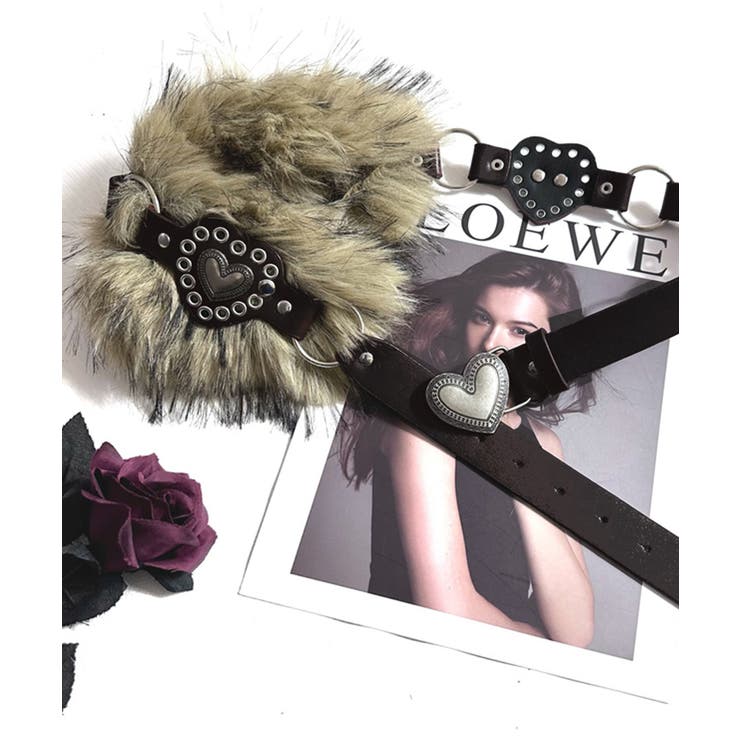 ハートバックルチェーン付きファーベルト フェイクファー 太ベルト | Riff | 詳細画像14 