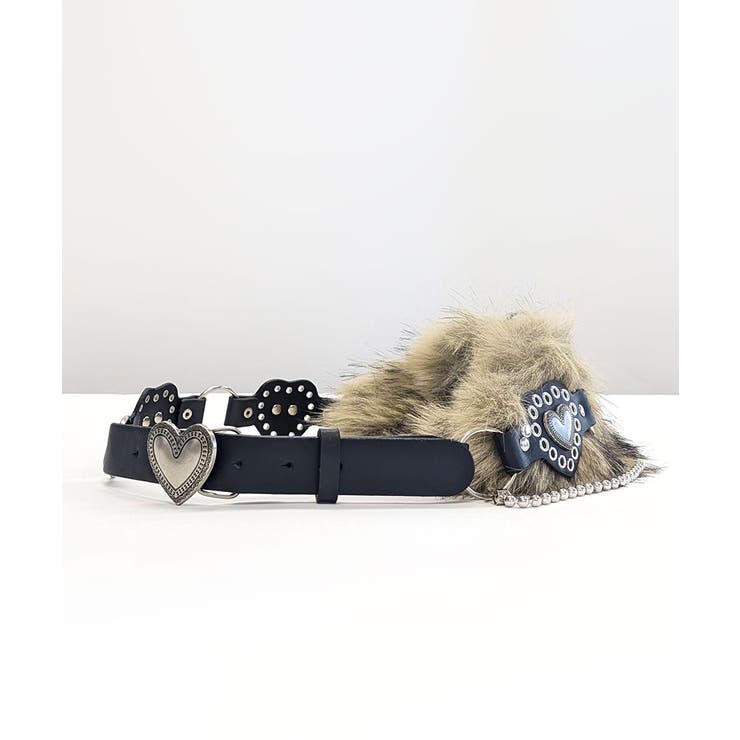 ハートバックルチェーン付きファーベルト フェイクファー 太ベルト | Riff | 詳細画像17 