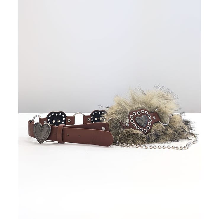 ハートバックルチェーン付きファーベルト フェイクファー 太ベルト | Riff | 詳細画像18 