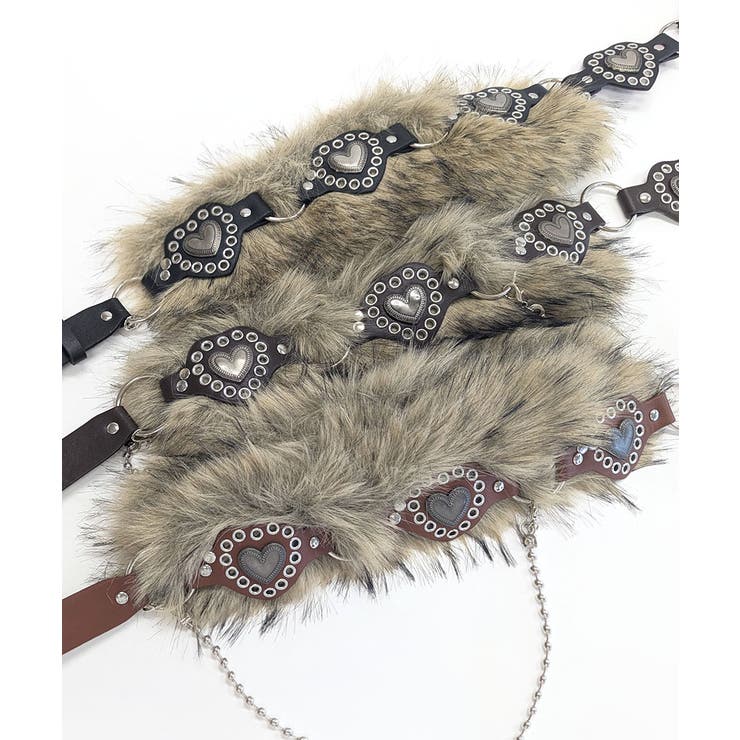 ハートバックルチェーン付きファーベルト フェイクファー 太ベルト | Riff | 詳細画像20 