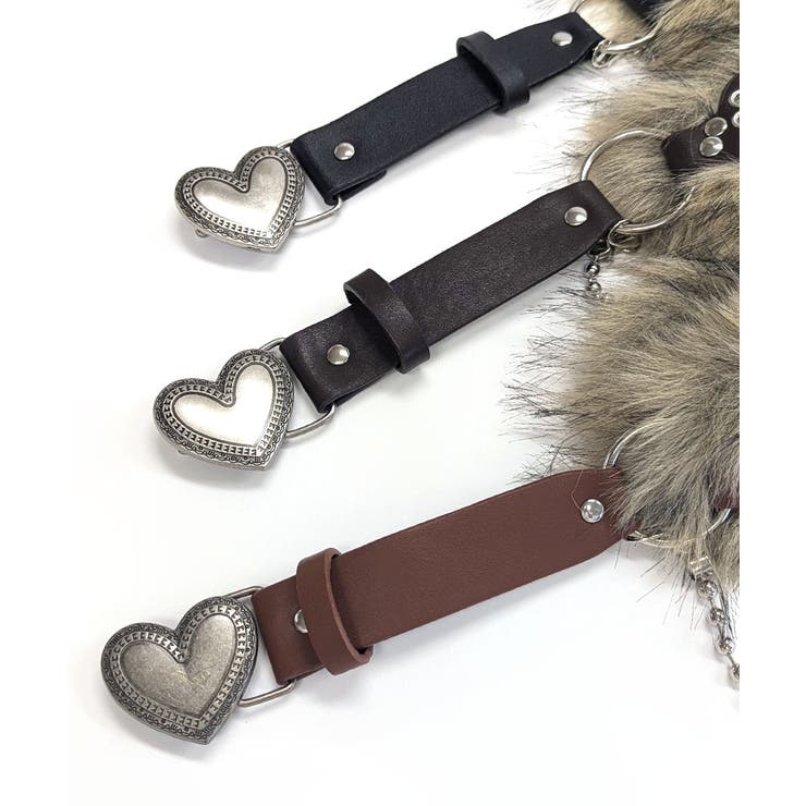 ハートバックルチェーン付きファーベルト フェイクファー 太ベルト | Riff | 詳細画像21 