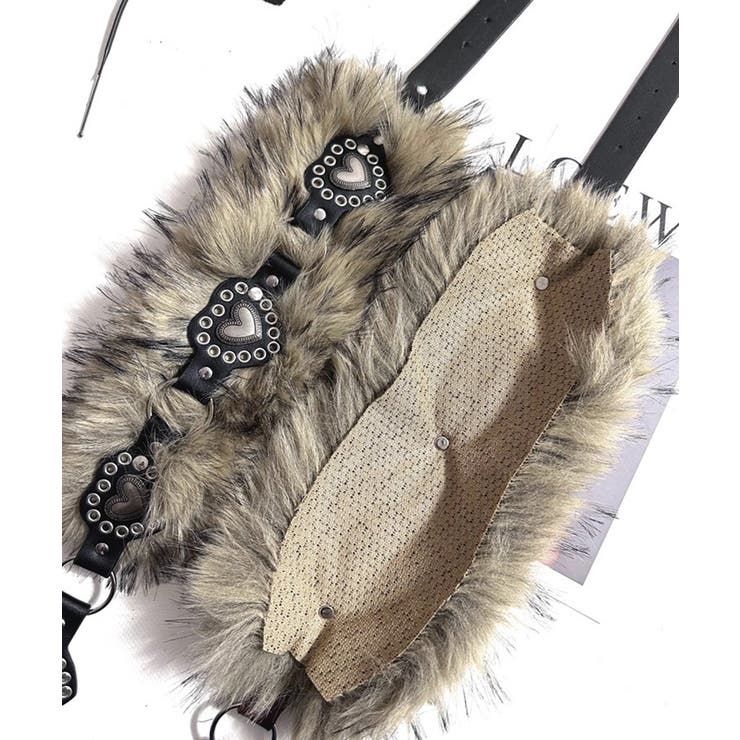 ハートバックルチェーン付きファーベルト フェイクファー 太ベルト | Riff | 詳細画像3 