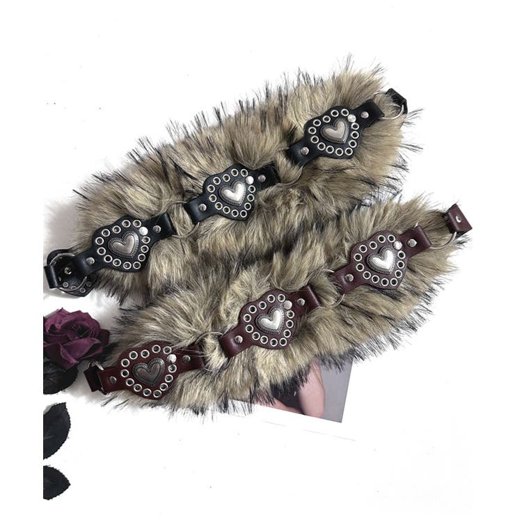 ハートバックルチェーン付きファーベルト フェイクファー 太ベルト | Riff | 詳細画像4 