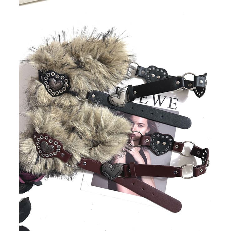 ハートバックルチェーン付きファーベルト フェイクファー 太ベルト | Riff | 詳細画像5 