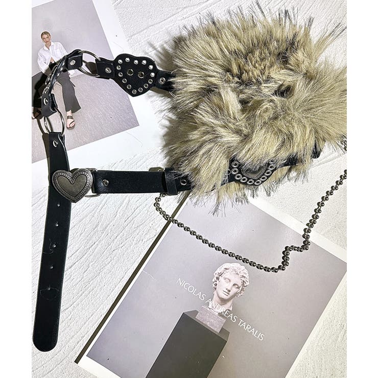 ハートバックルチェーン付きファーベルト フェイクファー 太ベルト | Riff | 詳細画像7 