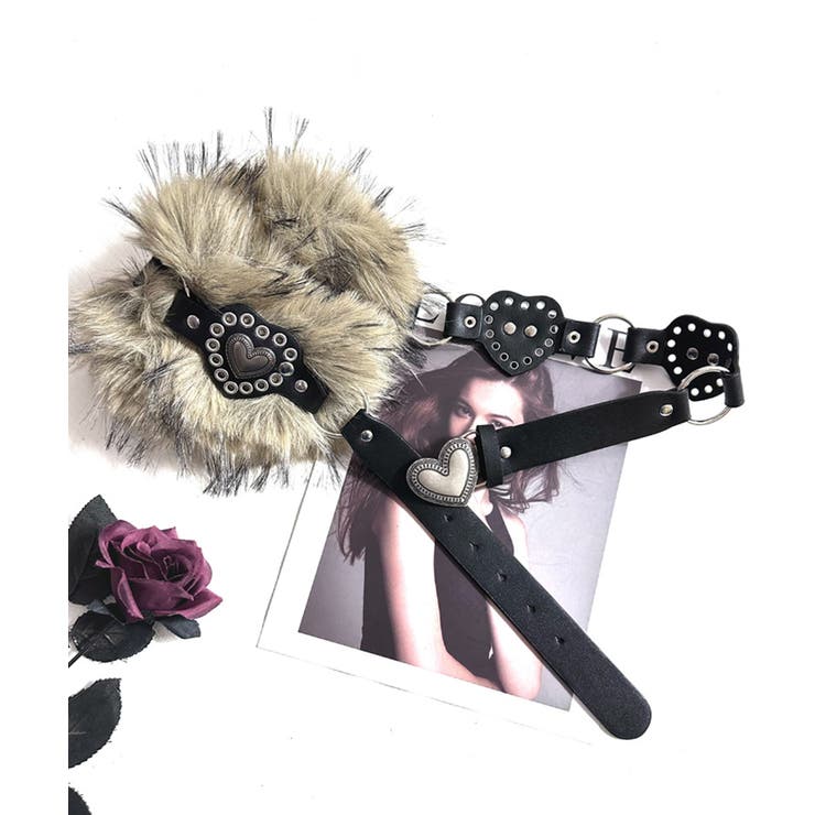 ハートバックルチェーン付きファーベルト フェイクファー 太ベルト | Riff | 詳細画像8 