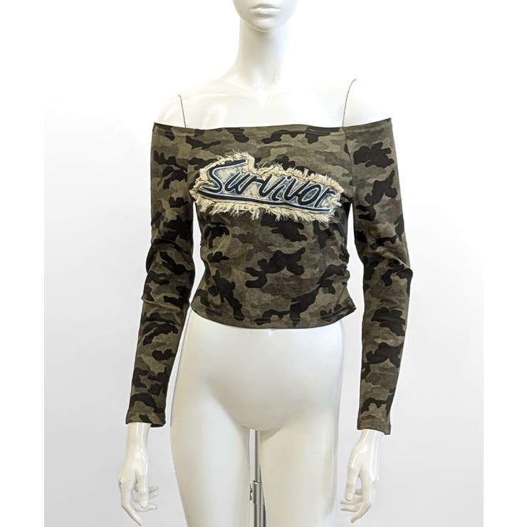 迷彩柄オフショルトップス ロゴ刺繍 オフショルダー | Riff | 詳細画像14 