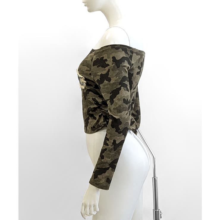 迷彩柄オフショルトップス ロゴ刺繍 オフショルダー | Riff | 詳細画像15 