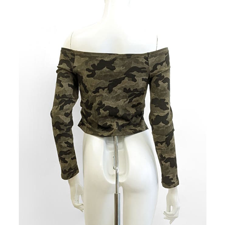 迷彩柄オフショルトップス ロゴ刺繍 オフショルダー | Riff | 詳細画像16 