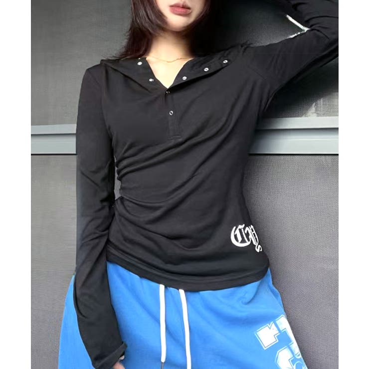 フード付き袖ロゴプリントパーカー ロンT 薄手パーカー | Riff | 詳細画像16 