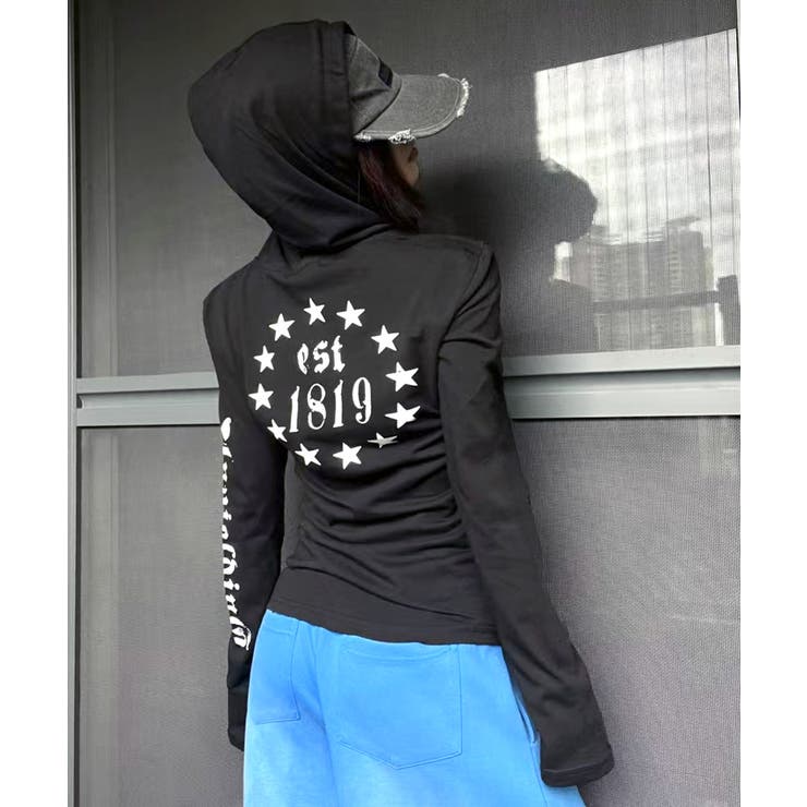 フード付き袖ロゴプリントパーカー ロンT 薄手パーカー | Riff | 詳細画像17 