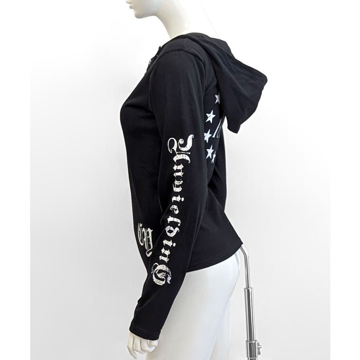 フード付き袖ロゴプリントパーカー ロンT 薄手パーカー[品番