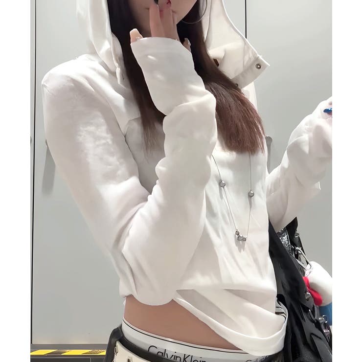 フード付き袖ロゴプリントパーカー ロンT 薄手パーカー[品番