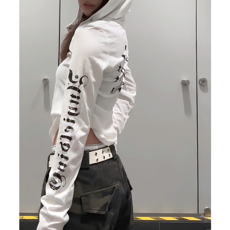 フード付き袖ロゴプリントパーカー ロンT 薄手パーカー | Riff | 詳細画像4 