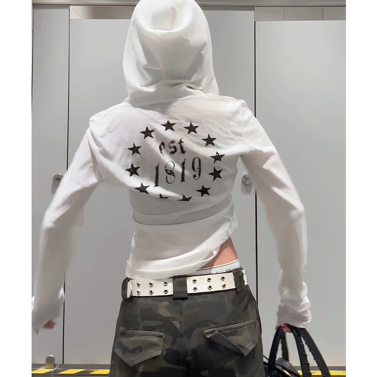 フード付き袖ロゴプリントパーカー ロンT 薄手パーカー | Riff | 詳細画像8 