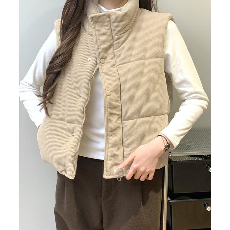 ベージュ | コーデュロイ中綿ベスト ダウンベスト ジャケット | Riff