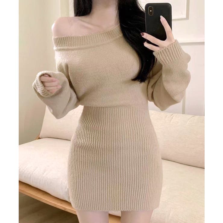 ワンショルニットミニワンピース オフショル セーター | Riff | 詳細画像18 