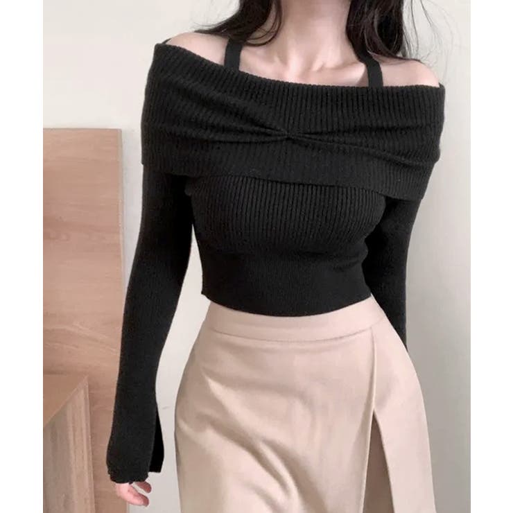 ホルターネックオフショルリブニット オフショルダー リブ編み | Riff | 詳細画像10 