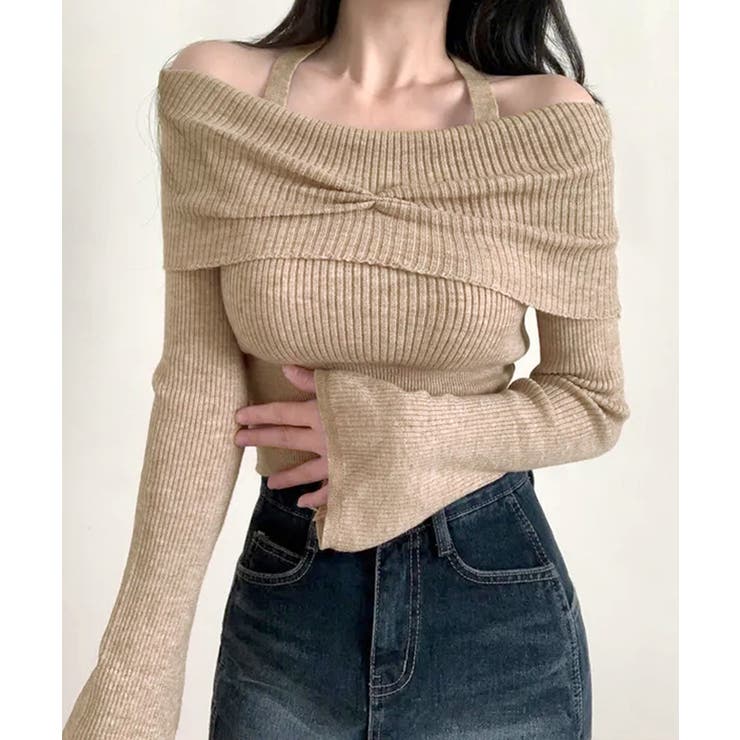 ホルターネックオフショルリブニット オフショルダー リブ編み | Riff | 詳細画像12 