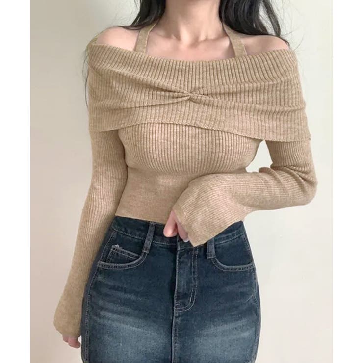 ホルターネックオフショルリブニット オフショルダー リブ編み | Riff | 詳細画像14 