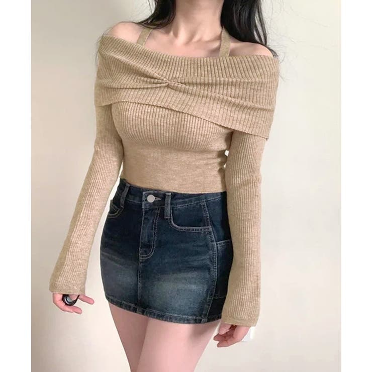 ホルターネックオフショルリブニット オフショルダー リブ編み | Riff | 詳細画像15 