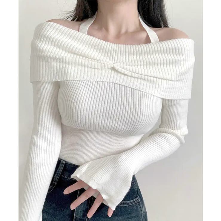 ホルターネックオフショルリブニット オフショルダー リブ編み | Riff | 詳細画像18 