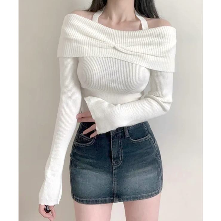 ホルターネックオフショルリブニット オフショルダー リブ編み | Riff | 詳細画像19 