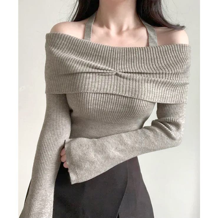 ホルターネックオフショルリブニット オフショルダー リブ編み | Riff | 詳細画像2 