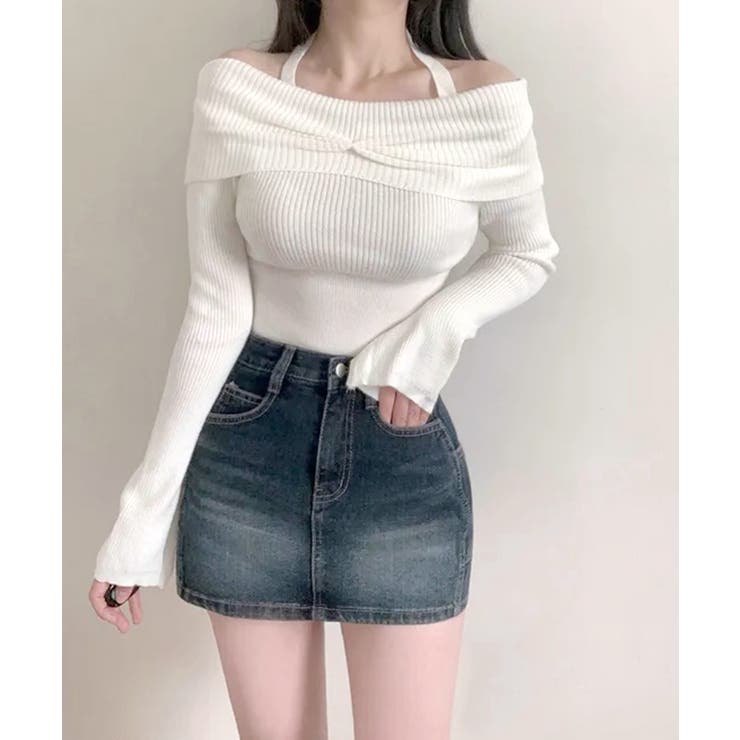 ホルターネックオフショルリブニット オフショルダー リブ編み | Riff | 詳細画像20 