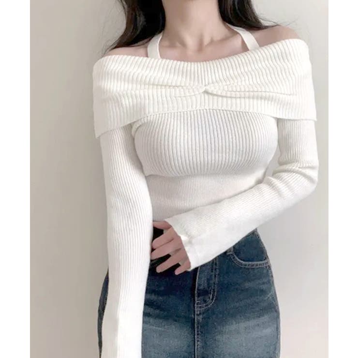 ホルターネックオフショルリブニット オフショルダー リブ編み | Riff | 詳細画像21 