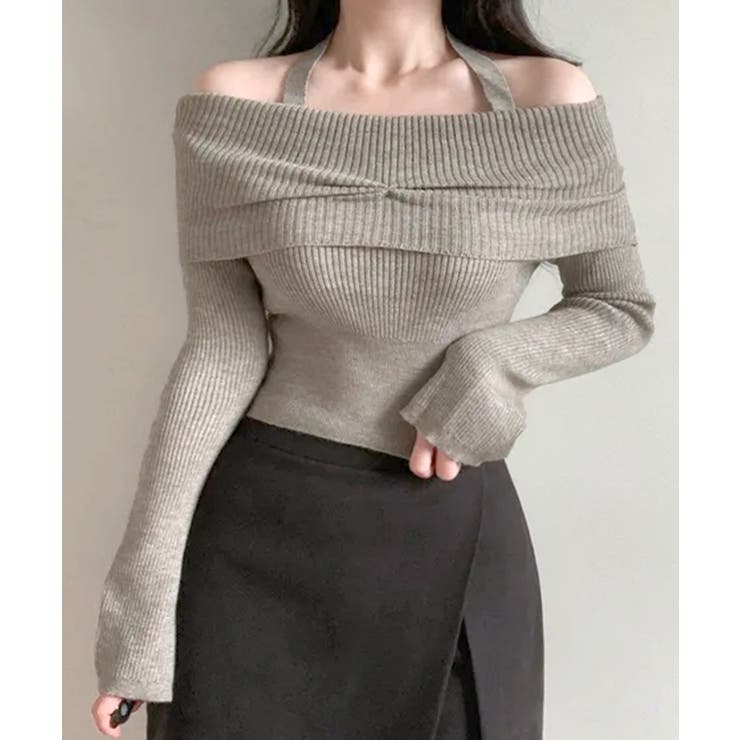 ホルターネックオフショルリブニット オフショルダー リブ編み | Riff | 詳細画像4 