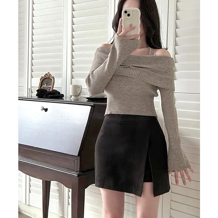 ホルターネックオフショルリブニット オフショルダー リブ編み | Riff | 詳細画像6 