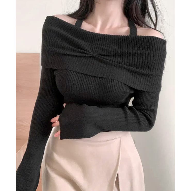 ホルターネックオフショルリブニット オフショルダー リブ編み | Riff | 詳細画像7 