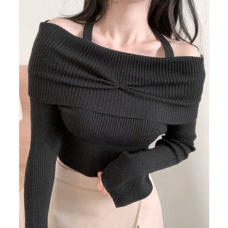 ホルターネックオフショルリブニット オフショルダー リブ編み | Riff | 詳細画像8 