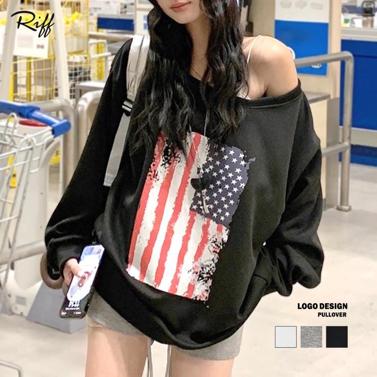 星条旗プリントトレーナー ロゴプリント ロゴ | Riff | 詳細画像1 