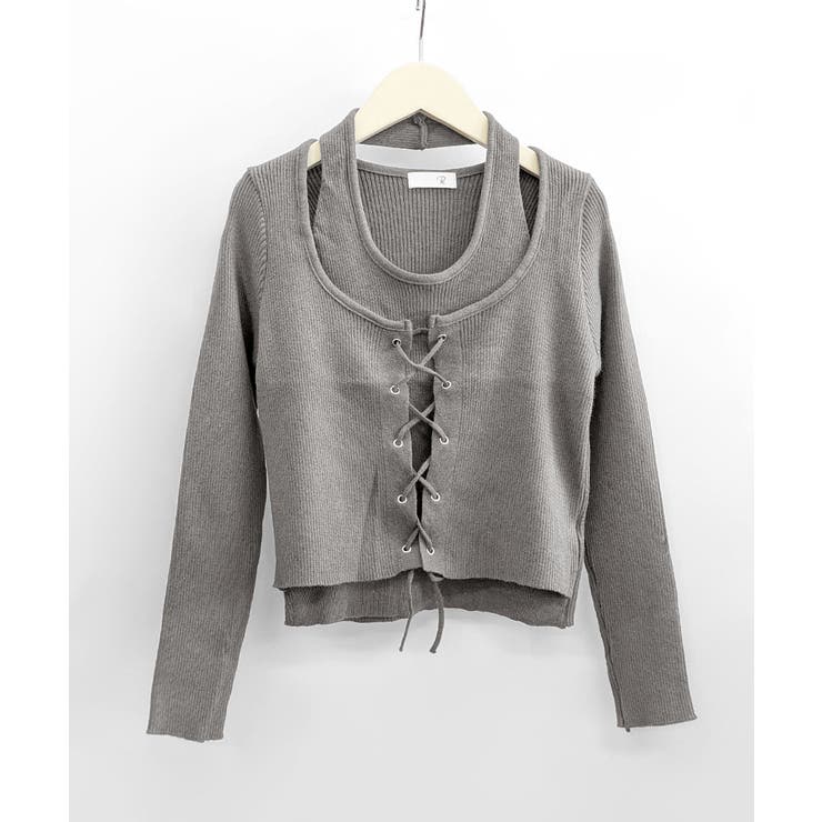 ホルターネックレイヤード風レースアップリブニット フェイクレイヤード ドッキング | Riff | 詳細画像17 