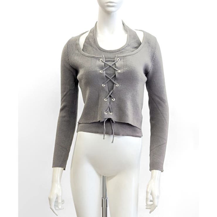 ホルターネックレイヤード風レースアップリブニット フェイクレイヤード ドッキング | Riff | 詳細画像20 