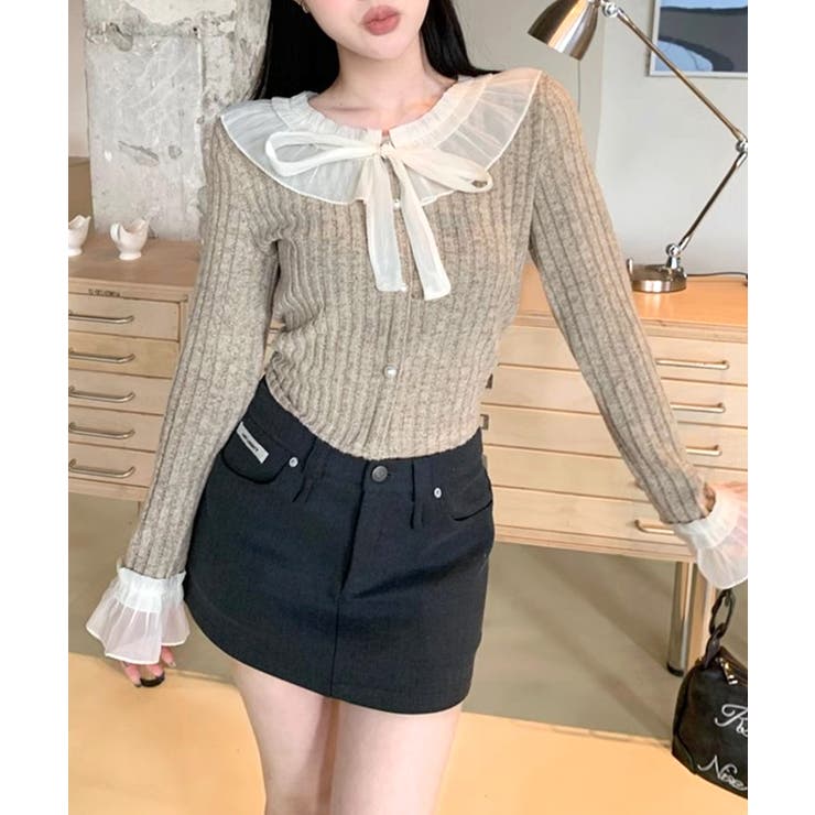 シフォンブラウスレイヤード風ニット カーディガン フリル | Riff | 詳細画像19 