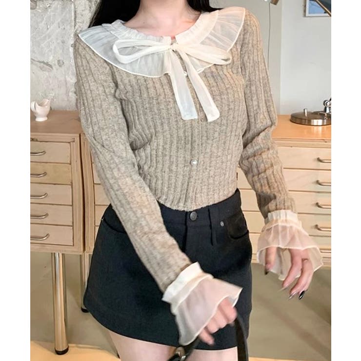 シフォンブラウスレイヤード風ニット カーディガン フリル | Riff | 詳細画像20 