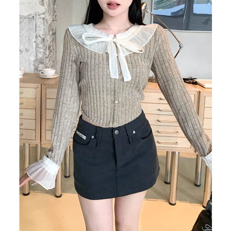 シフォンブラウスレイヤード風ニット カーディガン フリル | Riff | 詳細画像22 