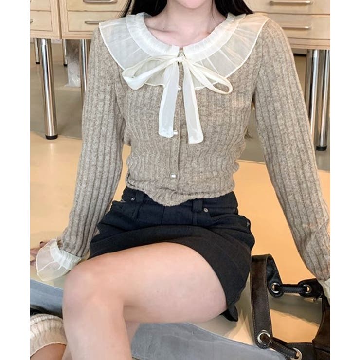 シフォンブラウスレイヤード風ニット カーディガン フリル | Riff | 詳細画像23 