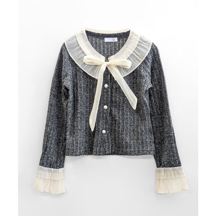 シフォンブラウスレイヤード風ニット カーディガン フリル | Riff | 詳細画像26 