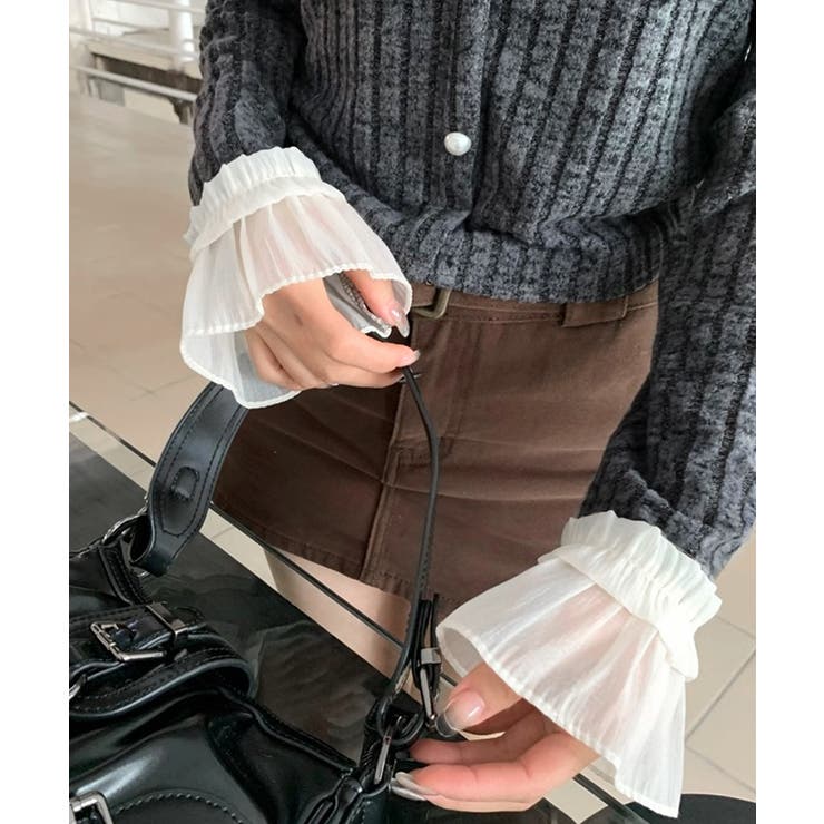 シフォンブラウスレイヤード風ニット カーディガン フリル | Riff | 詳細画像4 